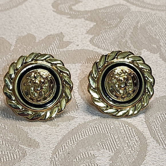 Vintage 1980s Gold-Tone Eagle Anchor Emblem Clip-On Earrings – Military Nautical - Picture 6 of 8